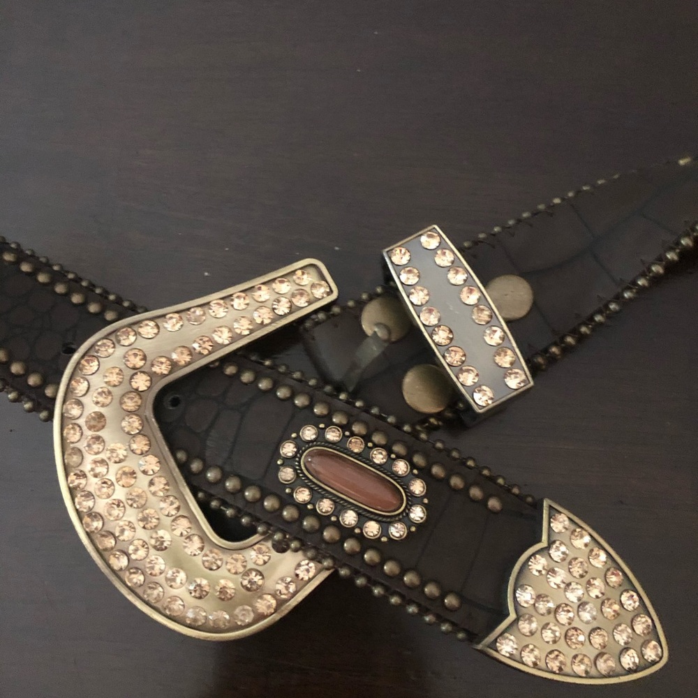 Leather belt with rhinestones